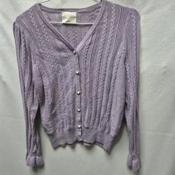 [BUNJANG] Lavender Cable Knit Cardigan / 연보라색 케이블 니트 가디건 S