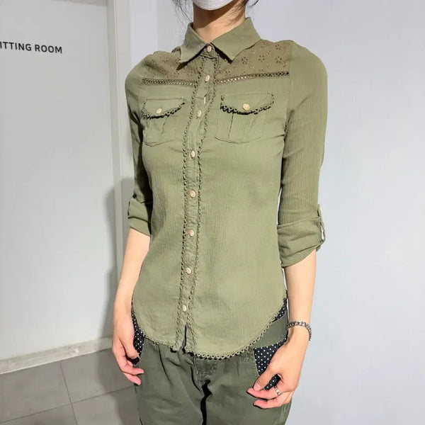 [BUNJANG] LIZ LISA Punching Lace Long Sleeve Shirt / LIZ LISA 펀칭 레이스 긴팔 반팔 셔츠