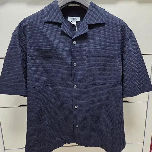 [BUNJANG] COS Navy Check Short Sleeve Shirt / COS 네이비 체크 반팔 셔츠