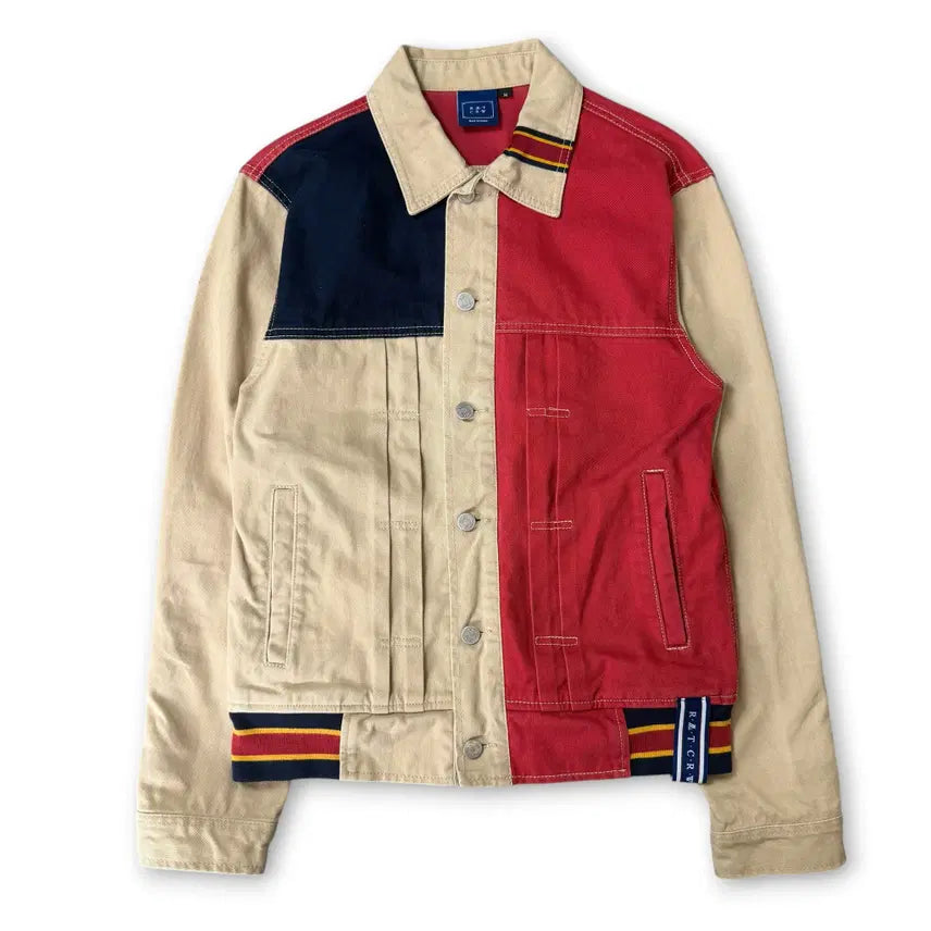 [BUNJANG] Romantic Crown Color Block Trucker Jacket M / 로맨틱크라운 베이지 컬러 블록 트러커 자켓 M