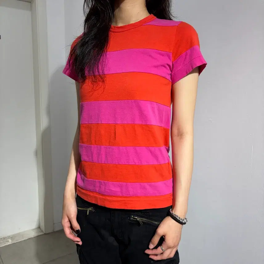 [BUNJANG] Comme des Garçons Tricot Colorblock Striped Short Sleeve T-Shirt / 꼼데가르송 트리콧 배색 스트라이프 반팔 티셔츠