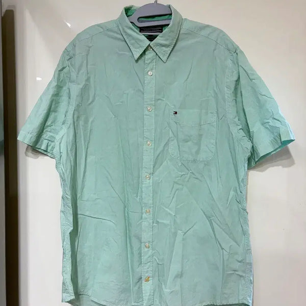 [BUNJANG] Tommy Hilfiger Men's XL Mint Stripe Short Sleeve Shirt / (XL)타미힐피거 민트스트라이프 반팔셔츠