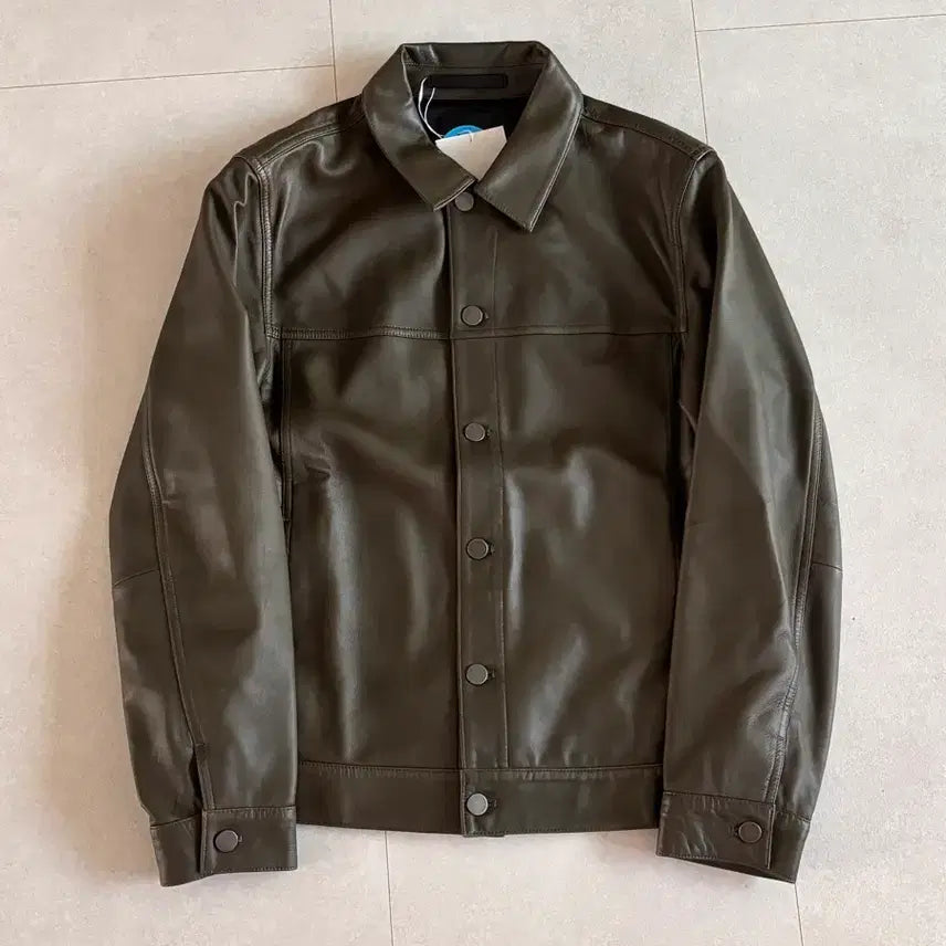 [BUNJANG] Theory 100% Lambskin Trucker Jacket - Dark Olive Brown (M) / 정가150/새상품) 띠어리 레더 트러커 재킷 카키 M 레더자켓