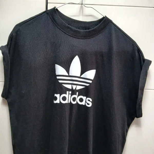 [BUNJANG] Adidas Trefoil Short Sleeve Cropped Cotton T-Shirt Black XS / 아디다스 트레포일 반팔 크롭 면티셔츠 블랙XS