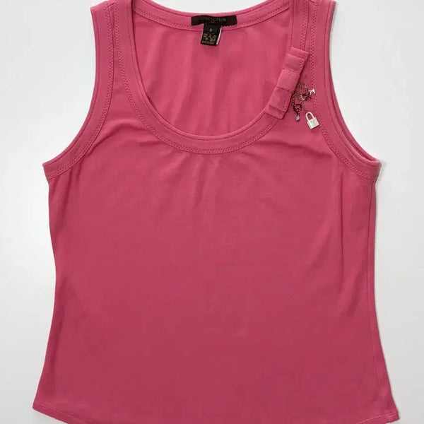 [BUNJANG] Louis Vuitton 2000s LV Padlock Chain Charm Ribbon Sleeveless Tank Top Pink / 루이비통 2000s LV 패들락 체인 참 리본 슬리브리스 탱크탑 핑크