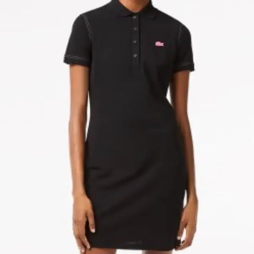 [BUNJANG] Lacoste Color Croc 4-Button Short Sleeve Polo Dress Black / 라코스테 컬러 크록 4버튼 폴로 원피스 블랙