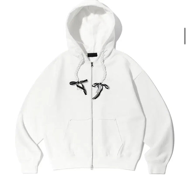 [BUNJANG] YOOHEE Ribbon Detail Hood Zip-Up White / 유희 RIBBON DETAIL HOOD ZIP-UP WHITE
