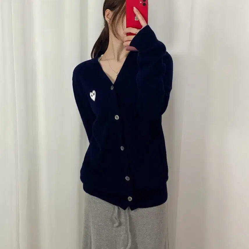 [BUNJANG] Comme des Garçons Navy V-Neck Cardigan / 꼼데가르송 네이비 브이넥 가디건