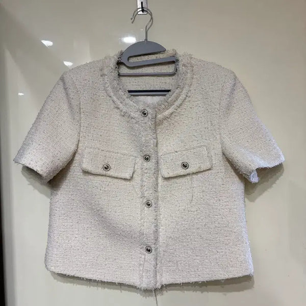 [BUNJANG] White Tweed Short Sleeve Jacket / (F)화이트 트위드 반팔 자켓