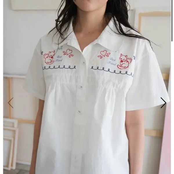 [BUNJANG] Shakiri BEST FRIEND EMBROIDERY BLOUSE (WHITE) / (아일릿 민주 착용) 샤키리 Shakiri BEST FRIEND EMBROIDERY BLOUSE (WHITE) 블라우스 셔츠