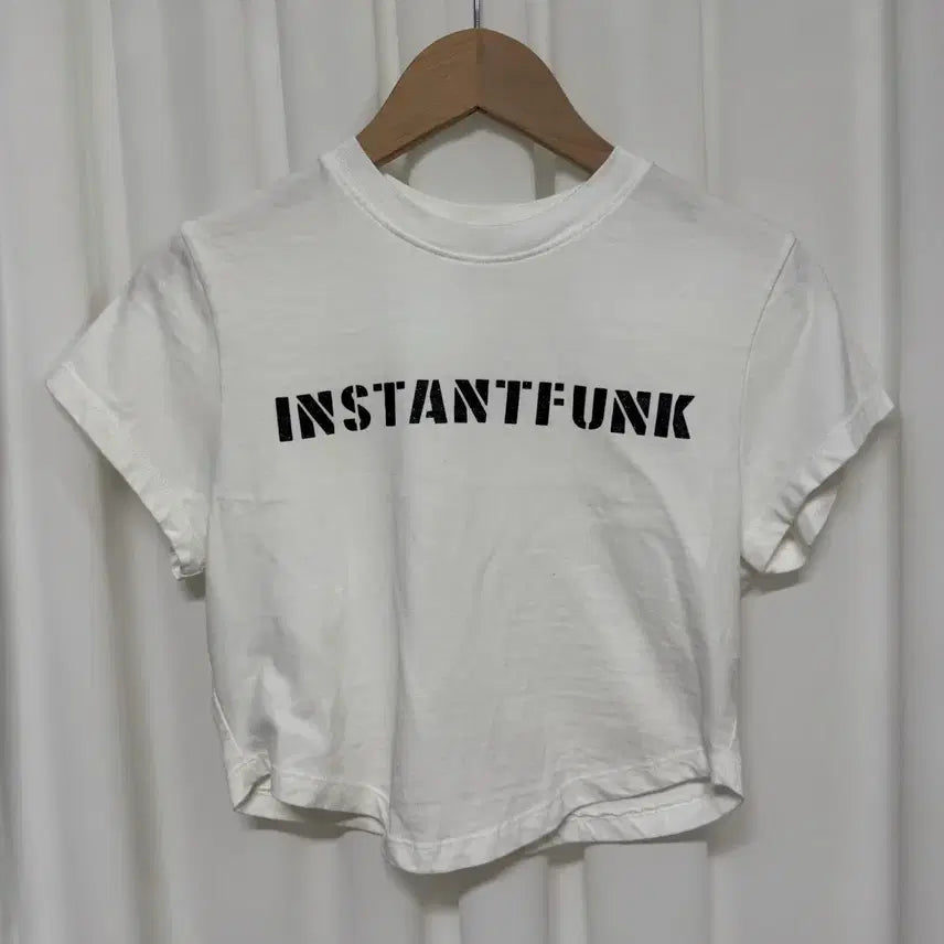 [BUNJANG] Instance Funk Pearl Short Sleeve Cropped T-Shirt White / 인스턴트펑크 반팔 펄 크롭 티셔츠 화이트