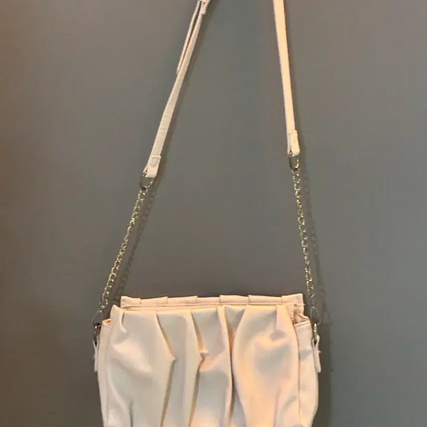[BUNJANG] Pleated Shirring Chain Crossbody Bag - Beige / 주름 셔링 체인 크로스백 베이지