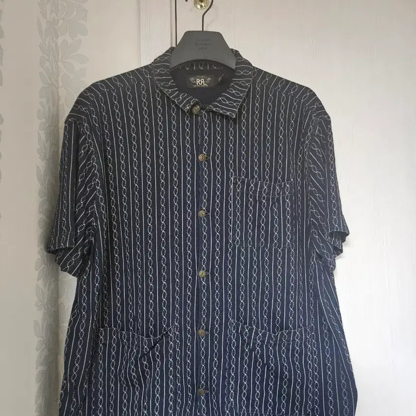 [BUNJANG] RRL Indigo Print Jersey Camp Shirt L / rrl 인디고 프린트 저지 캠프 셔츠 L