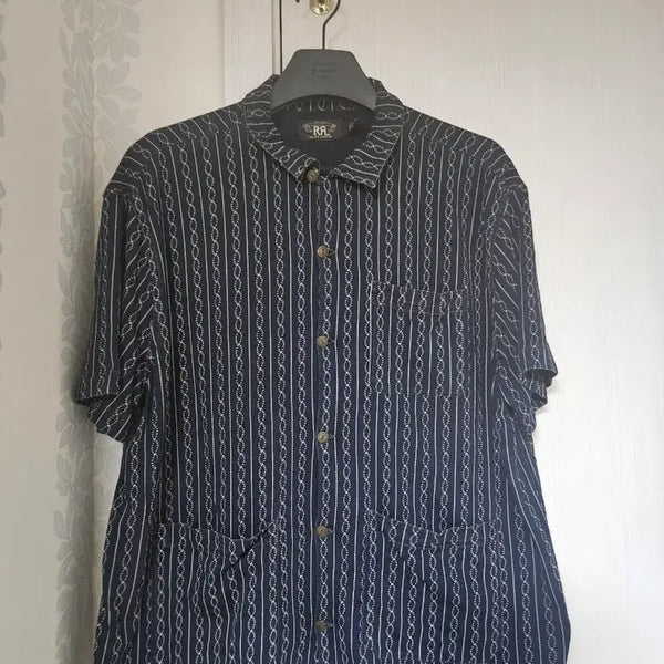 [BUNJANG] RRL Indigo Print Jersey Camp Shirt L / rrl 인디고 프린트 저지 캠프 셔츠 L