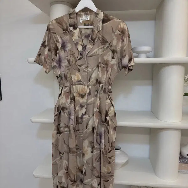 [BUNJANG] Flower Pleats Shirt Dress 100% Cotton / (드라이완료)플라워 플리츠 셔츠형 원피스 아사면100%