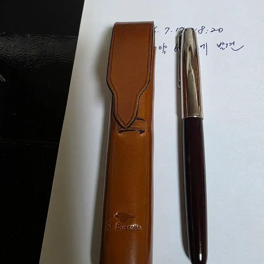 [BUNJANG] Parker 51 Vintage Fountain Pen & Leather Single Pen Pouch Set / 파카51 빈티지 와 일부세토 가죽 1구 파우치