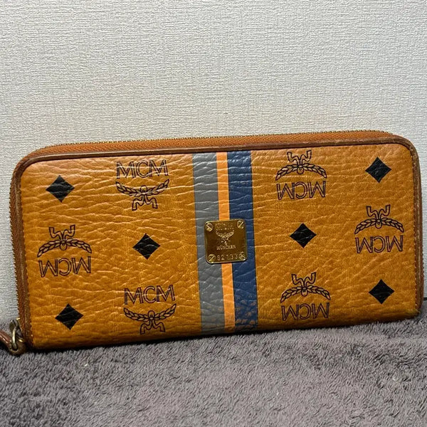 [BUNJANG] MCM Visetos Striped Zip Around Long Wallet (Cognac) / [정품] MCM 비세토스 스트라이프 집어라운드 장지갑 (코냑)