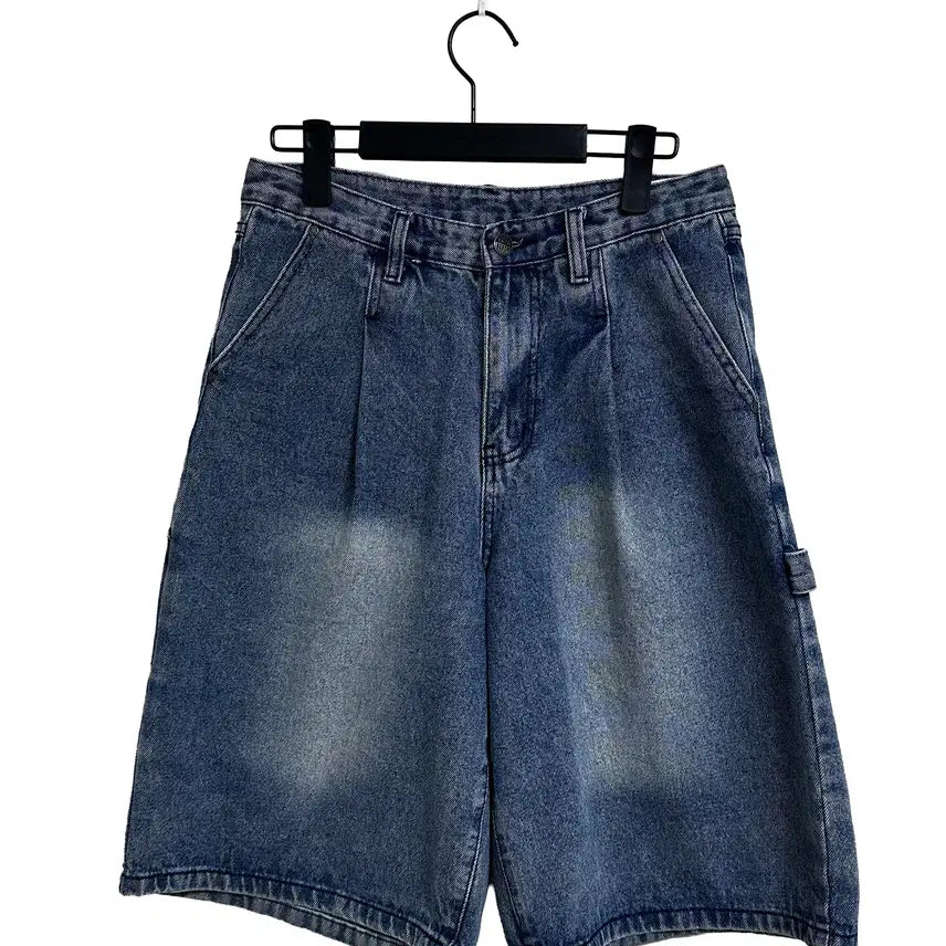 [BUNJANG] Dmitri Black Bio-Washed Carpenter Bermuda Denim Pants Light Blue / [드미트리블랙]_바이오워싱 카펜터 버뮤다 데님 팬츠_라이트블루