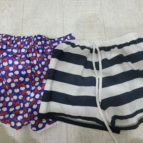 [BUNJANG] Cherry Pattern & Stripe Pattern Swim/Workout Shorts Set (2 Pairs) / 수영복반바지 &운동복반바지2벌새상품