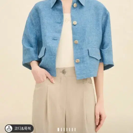 [BUNJANG] TIME Linen Logo Embroidery Crop Jacket Blue / [TIME] 린넨 로고 엠브로이더리 크롭 자켓 블루