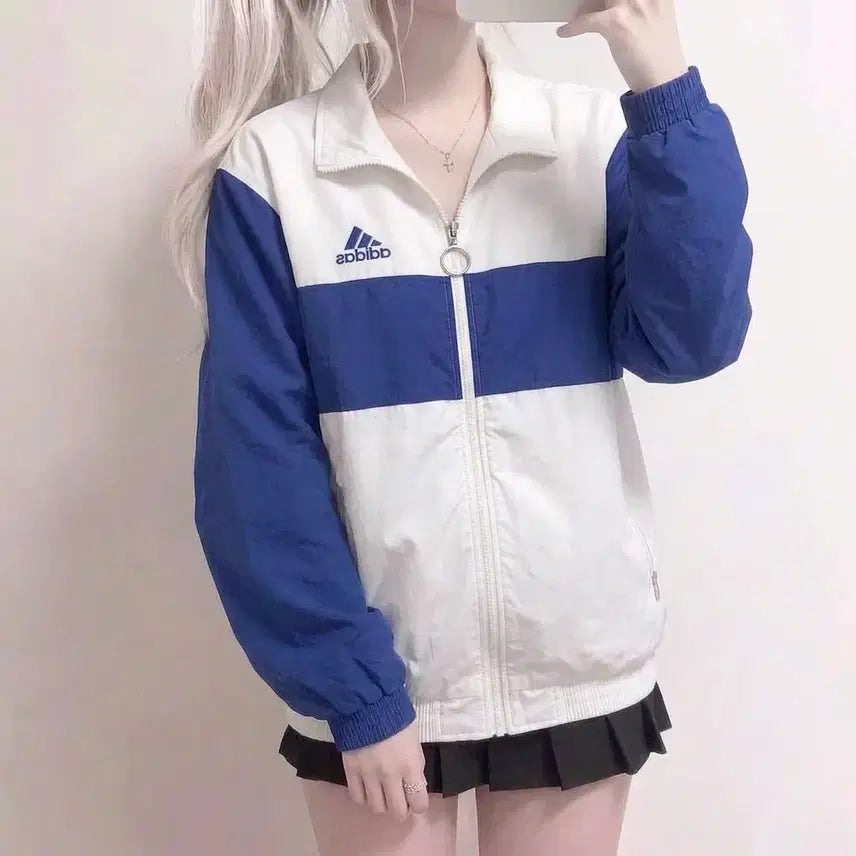 [BUNJANG] Adidas Old School Big Logo White Blue Windbreaker / 아디다스 올드스쿨 빅로고 화이트 블루 바람막이 (No.72)