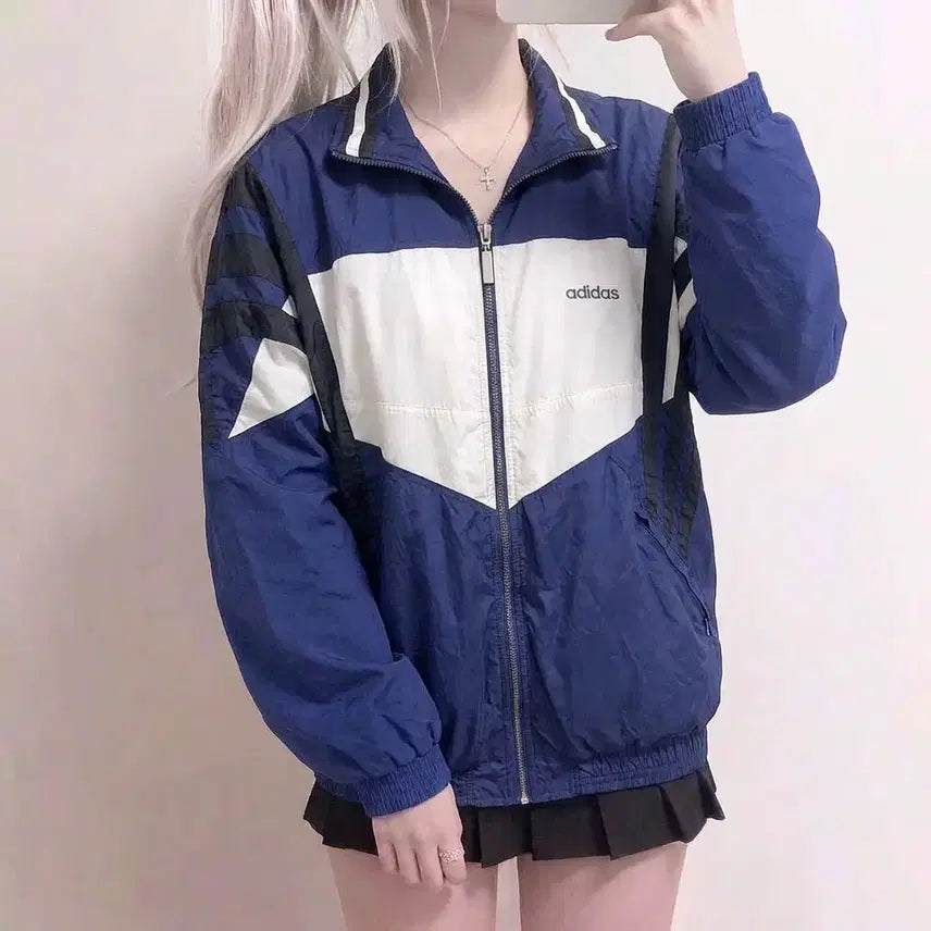 [BUNJANG] Adidas Old School Blue Oversized Windbreaker Jacket / 아디다스 올드스쿨 블루 오버 바람막이 자켓 (No.73)