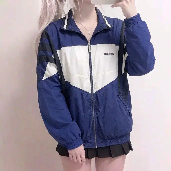 [BUNJANG] Adidas Old School Blue Oversized Windbreaker Jacket / 아디다스 올드스쿨 블루 오버 바람막이 자켓 (No.73)