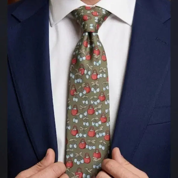 [BUNJANG] Hermès Cherry Pattern Necktie Green / 에르메스 체리 패턴 넥타이 그린