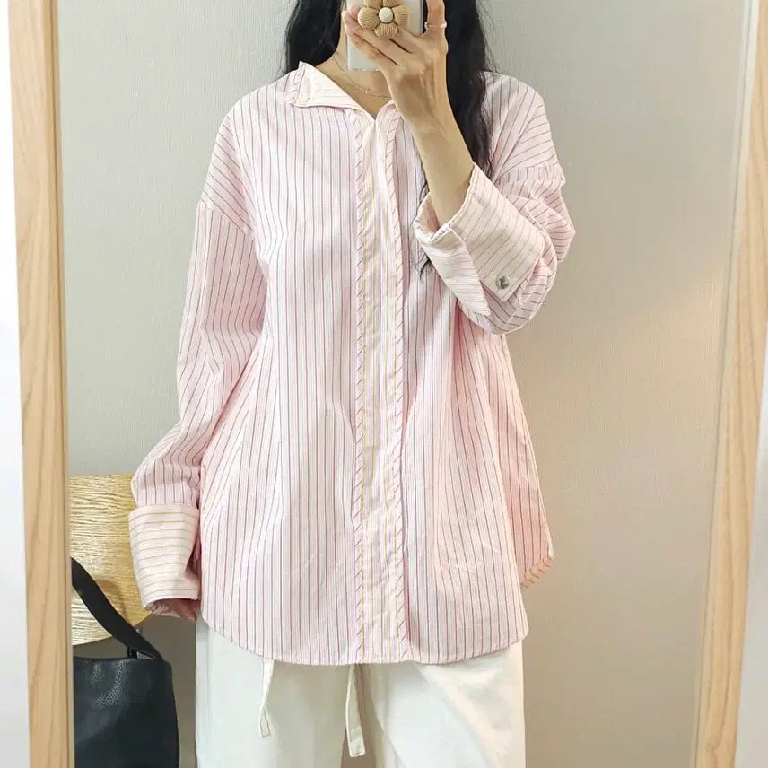[BUNJANG] NOIR Women's Long Sleeve Cotton Stripe Blouse / (F)느와 NOIR 여성 긴팔 코튼 블라우스 스트라이프 E3W4412