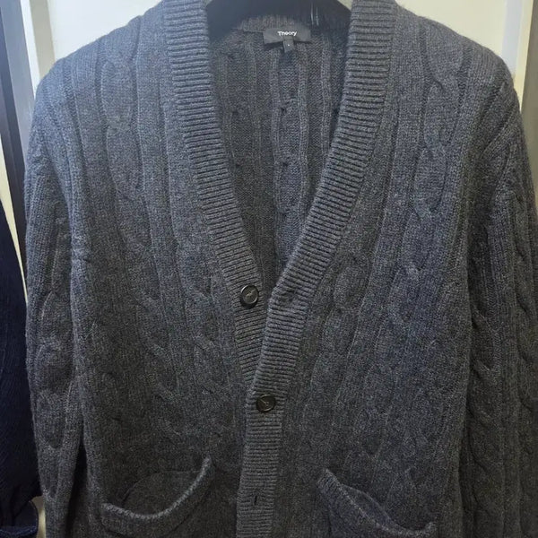 [BUNJANG] Theory Cable Knit Cardigan Charcoal Grey / 띠어리 케이블 니트 가디건 차콜 그레이