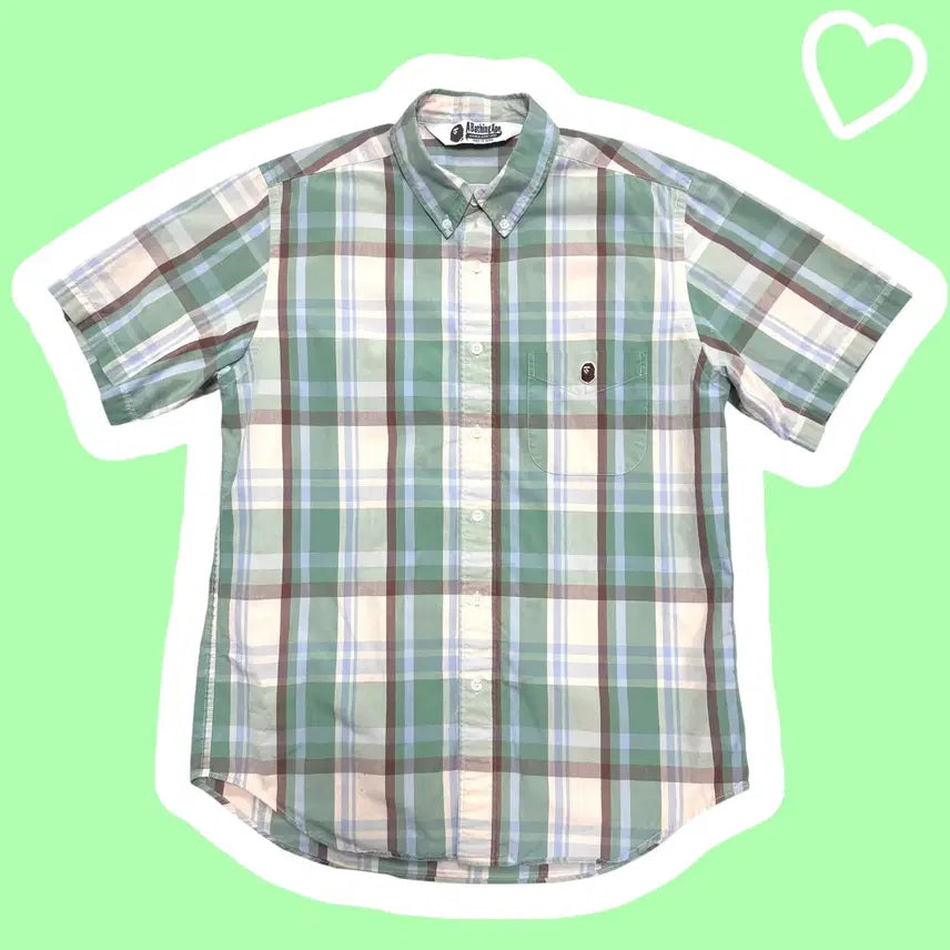 [BUNJANG] BAPE Classic Melon Check Short Sleeve Shirt / 베이프 클래식 메론 체크 반팔셔츠 (No.100)