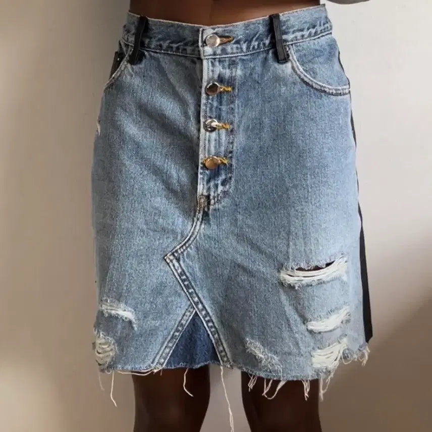 [BUNJANG] Amiri Denim and Lambskin Skirt / 아미리 스커트