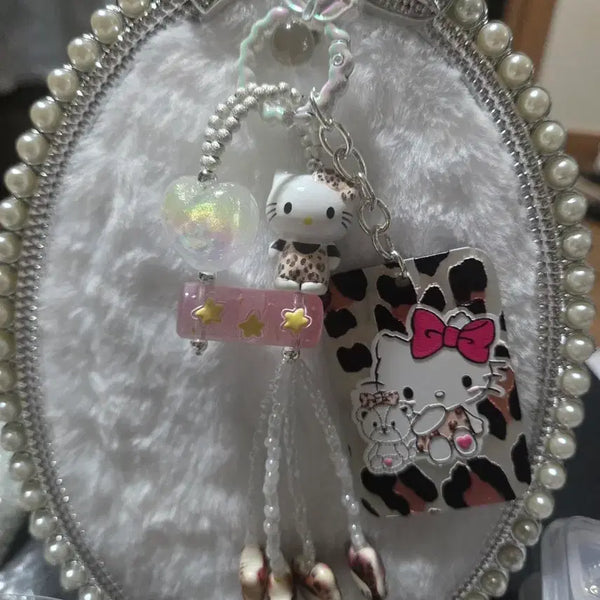 [BUNJANG] Handmade Leopard Print Kitty Charm Keychain / [핸드메이드] 호피키티 키링