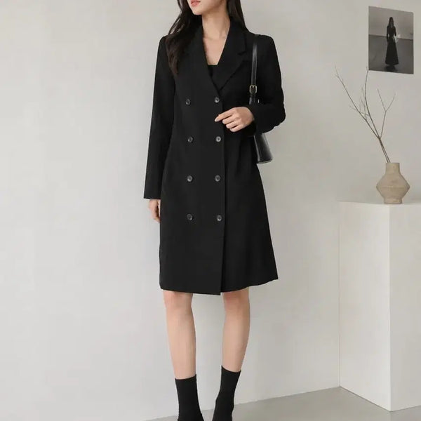 [BUNJANG] MIXXO Black Double-Button Long Jacket / MIXXO미쏘  블랙 더블 버튼 원피스