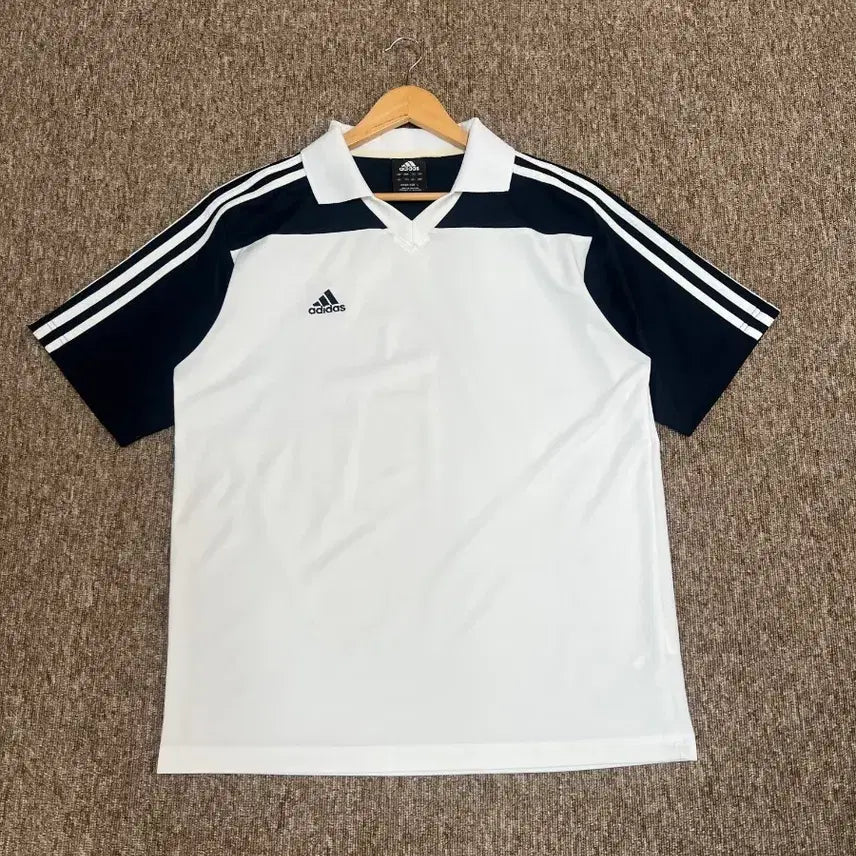 [BUNJANG] Adidas White/Black Three Stripe Polo Shirt L / 아디다스 흰검 삼선 카라티 L