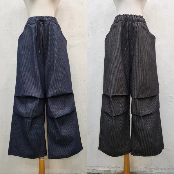 [BUNJANG] Unisex Wide Stripe Denim Pants (Blue/Charcoal) / (남여공용)와이드 스트라이프 데님팬츠 블루/차콜F