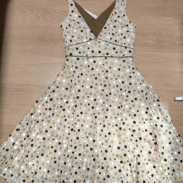 [BUNJANG] Latte Girl Coffee Milk Dot Flare Y2K Dress / 라떼갸루 커피우유 도트 플레어 Y2K 원피스