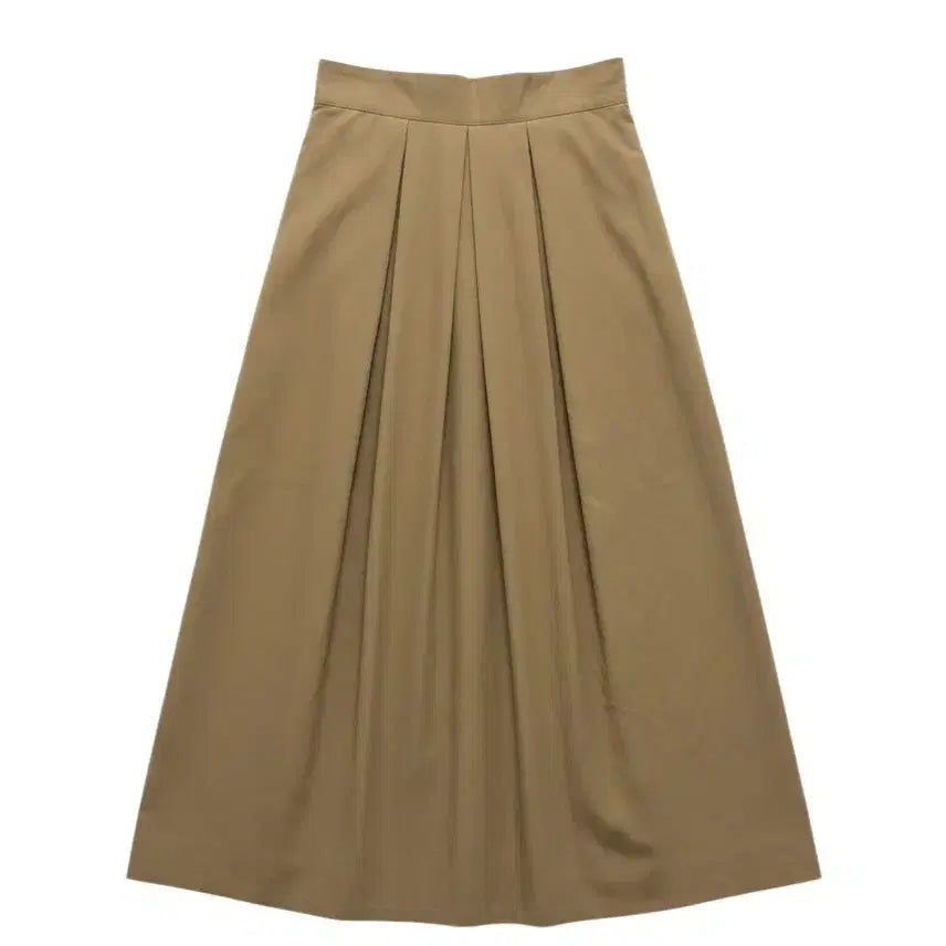 [BUNJANG] Women's Khaki Pin-tuck Long Skirt with Back Banding - Vintage / 여성F/ 국내제작 뒷밴딩 카키 핀턱 롱스커트 빈티지킹