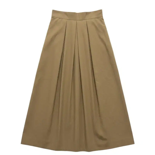 [BUNJANG] Women's Khaki Pin-tuck Long Skirt with Back Banding - Vintage / 여성F/ 국내제작 뒷밴딩 카키 핀턱 롱스커트 빈티지킹