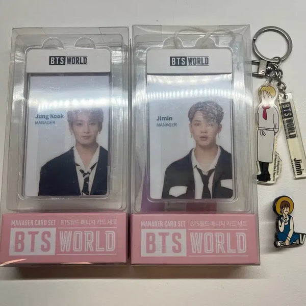 [BUNJANG] BTS World Manager Card Bundle Set - Jungkook, Jimin + Bonus Jimin Acrylic Keyring, V Pin Badge / BTS월드 매니저 카드 세트 일괄 정국,지민 +덤 지민아크릴키링,뷔 핀뱃지