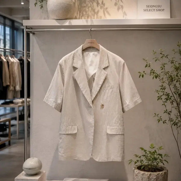 [BUNJANG] Linen Blend Short Sleeve Jacket / 린넨혼방 반팔 자켓 / 55~66추천