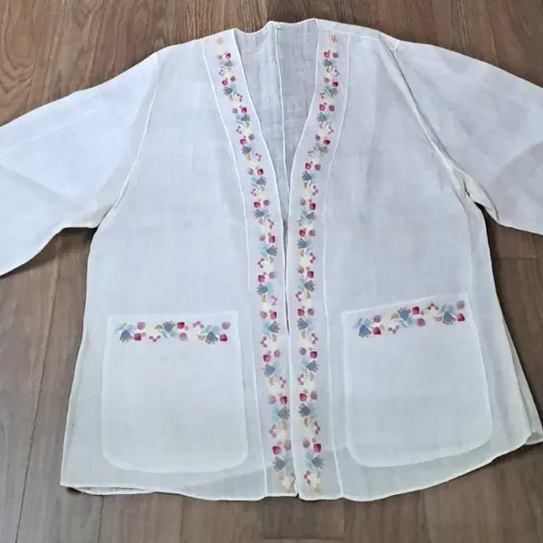 [BUNJANG] Embroidered Ramie Cardigan / 꽃자수 모시 가디건