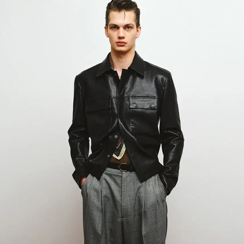 [BUNJANG] Noir Rams Leather Shirt Jacket Black Size 54 / 노이어 램스 레더 셔츠 자켓 블랙 54사이즈