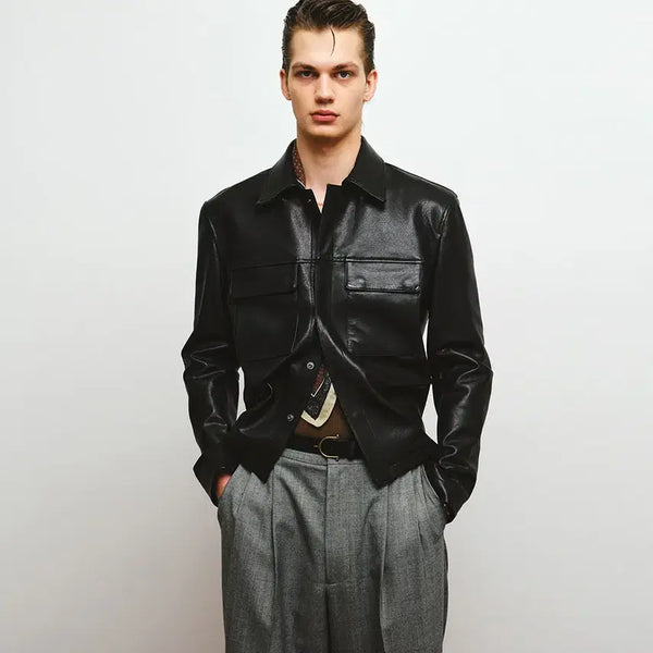 [BUNJANG] Noir Rams Leather Shirt Jacket Black Size 54 / 노이어 램스 레더 셔츠 자켓 블랙 54사이즈