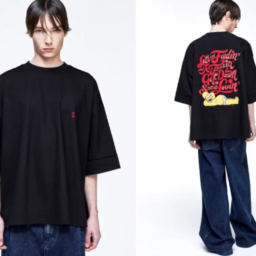 [BUNJANG] Songzio Homme Simpsons Collaboration Short Sleeve T-Shirt Black Size 48 / 송지오옴므 심슨 반팔 티셔츠