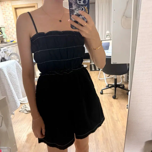 [BUNJANG] Black Shirring Jumpsuit / 새상품) 블랙 셔링 점프수트