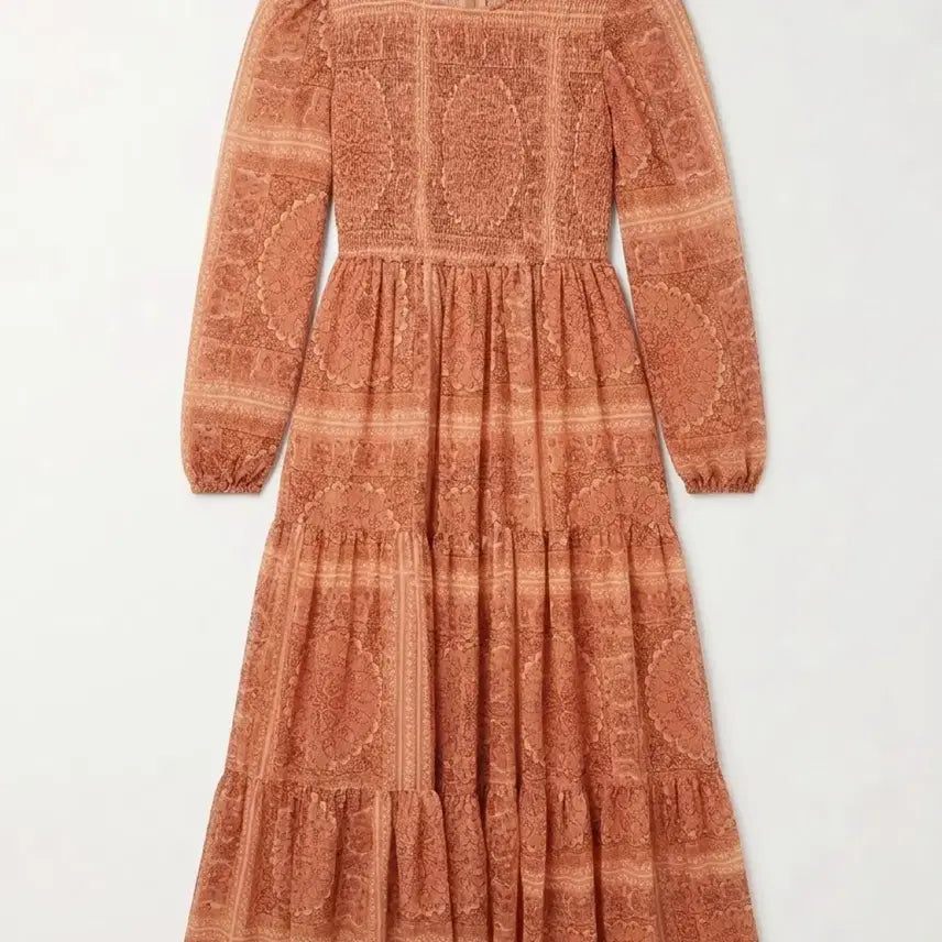 [BUNJANG] Women's Paisley Pattern See-Through Long Dress / 여성S/ 페이즐리 앤틱 패턴 시스루 롱원피스 빈티지킹