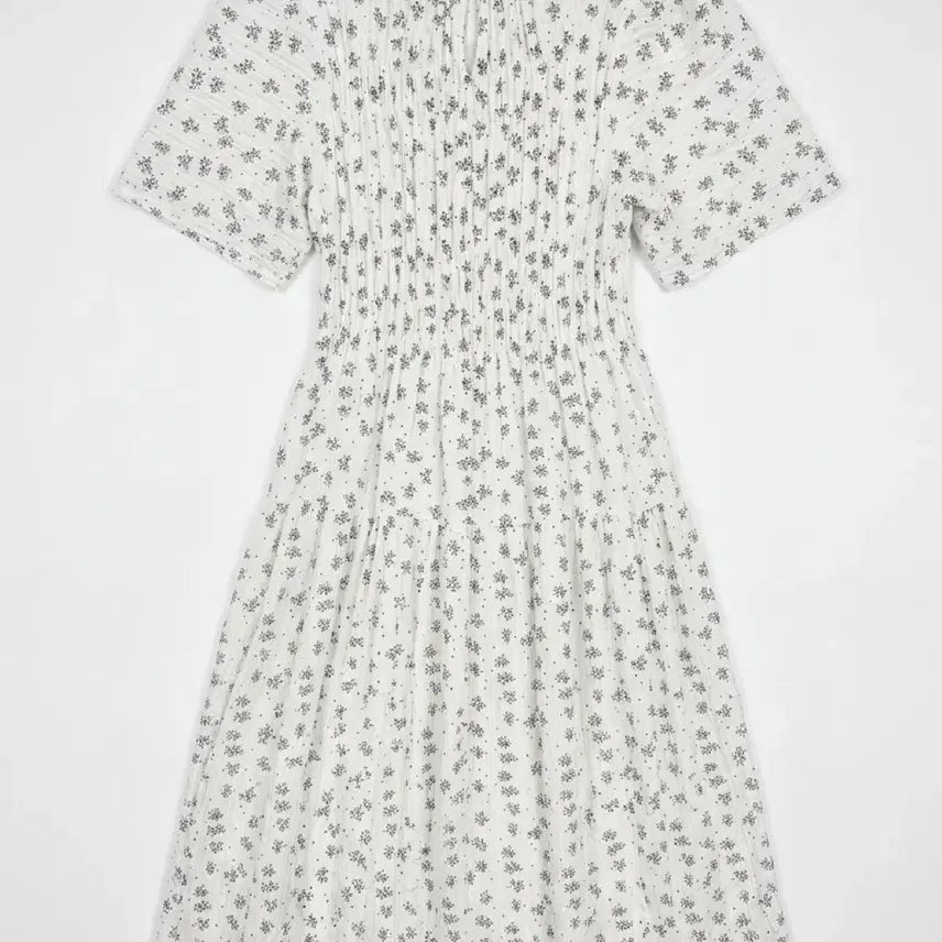 [BUNJANG] Women's Sixth Sense White Floral Short-Sleeve Long Dress / 여성F/ 식스감 화이트 잔꽃 반팔 롱원피스 빈티지킹