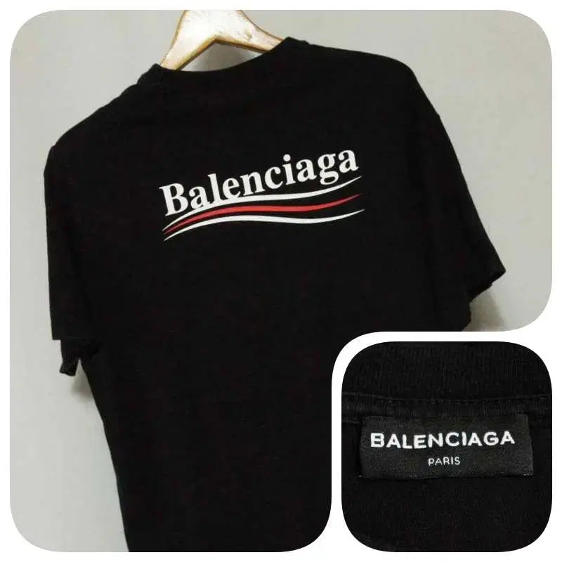 [BUNJANG] Balenciaga Black Big Logo Round Neck Short Sleeve T-Shirt Men's 100 / 발렌시아가 블랙 빅로고 반팔 라운드 티셔츠 남성100