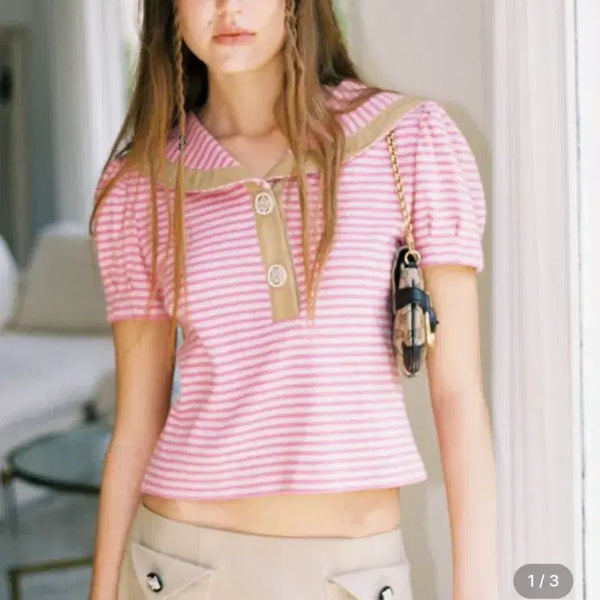 [BUNJANG] The Ashlyn Striped Short Sleeve T-Shirt / 더애쉴린 스트라이프 반팔